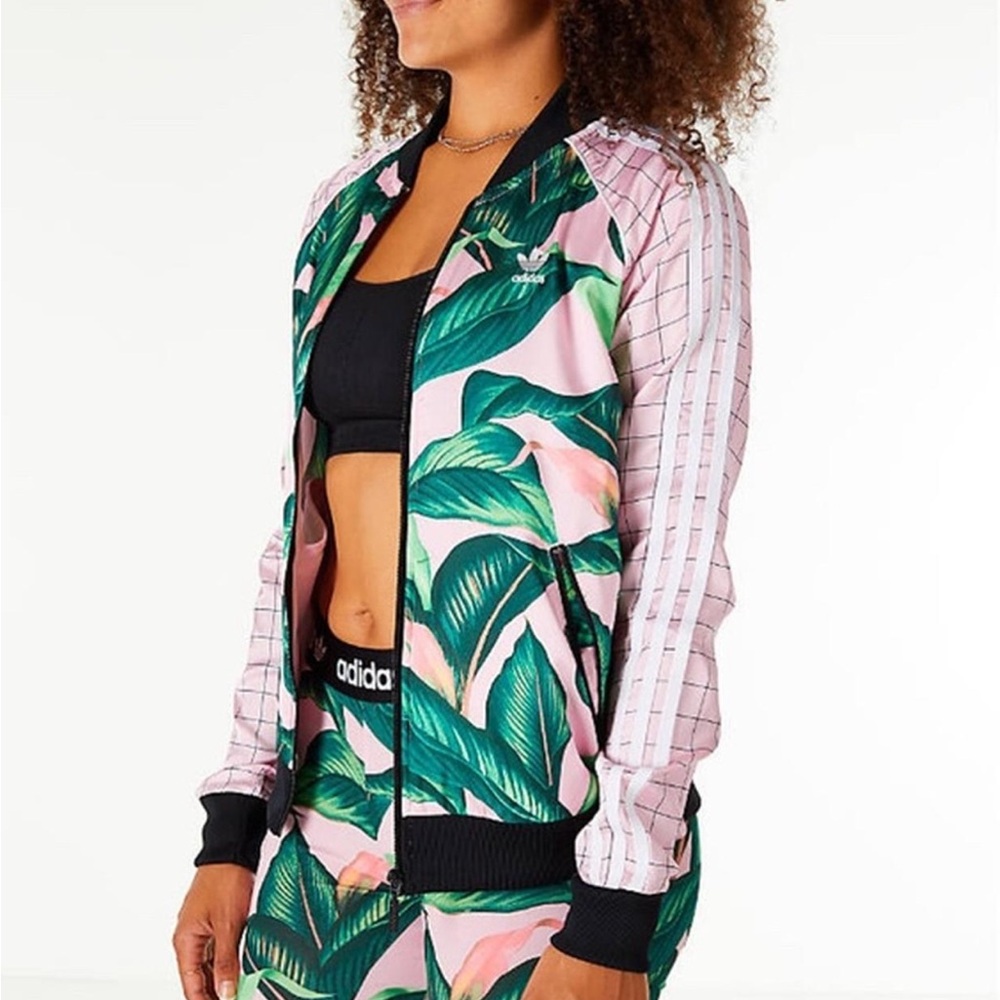 Adidas x Farm Rio Palm Leaf Tropical Pink/Green Track Zip Up Jacket Sz XS